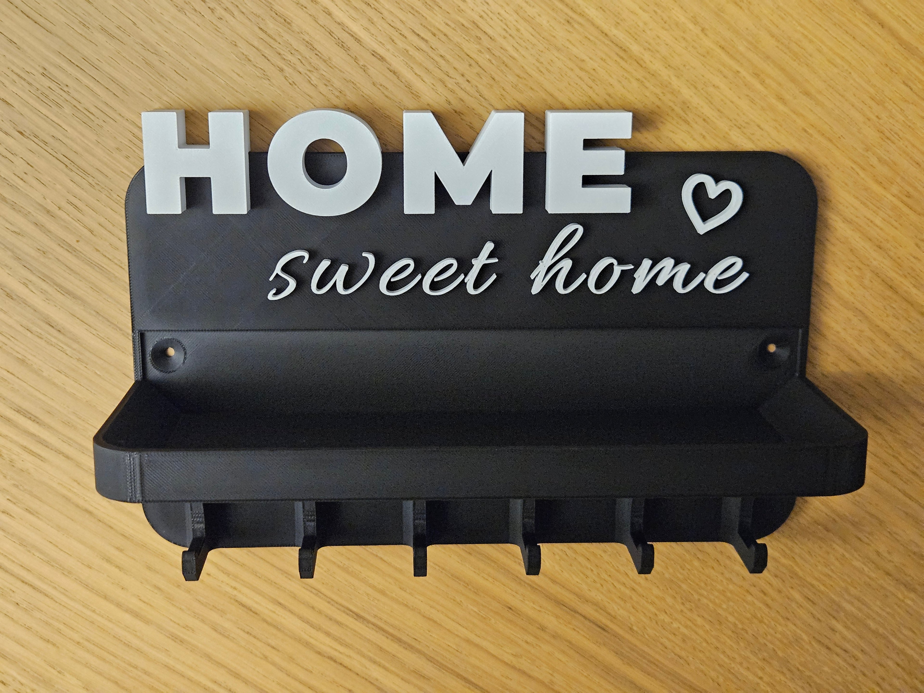 Porte-clés mural HOME Sweet Home avec étagère – Organisateur de clés imprimé en 3D – Décoration entrée moderne