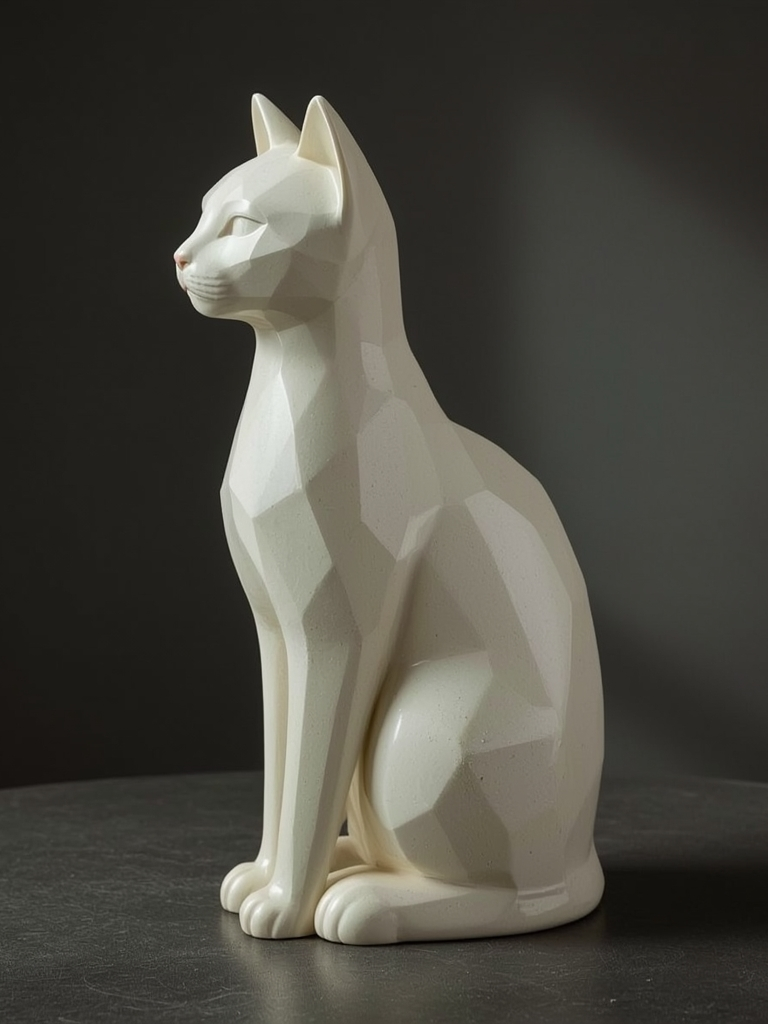 Statue Chat Égyptien Bastet – Sculpture Géométrique Moderne Imprimée en 3D