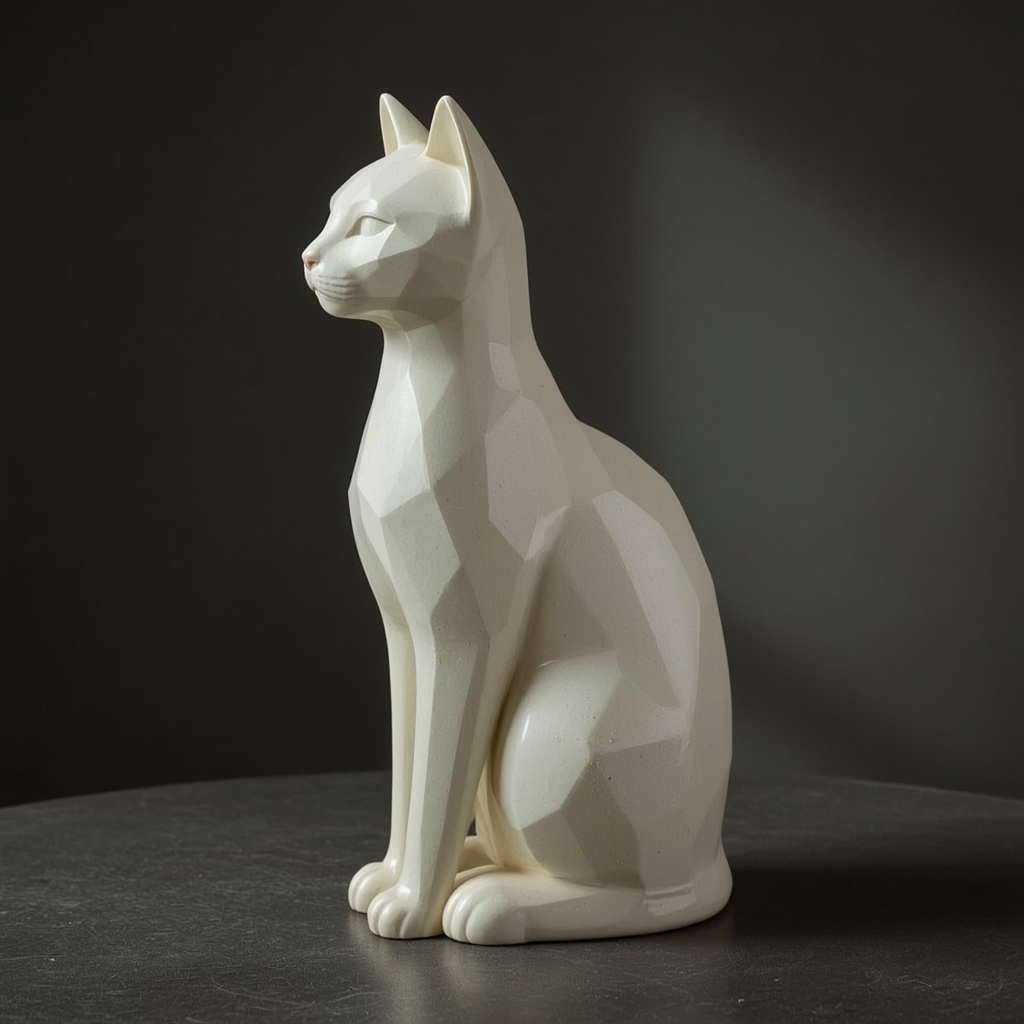 Statue Chat Égyptien Bastet – Sculpture Géométrique Moderne Imprimée en 3D