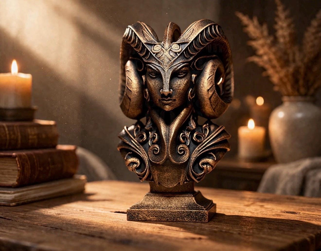 Statue  Bélier  astrologie – déco zodiac effet bronze – sculpture 3D artisanale – idée cadeau astrologie