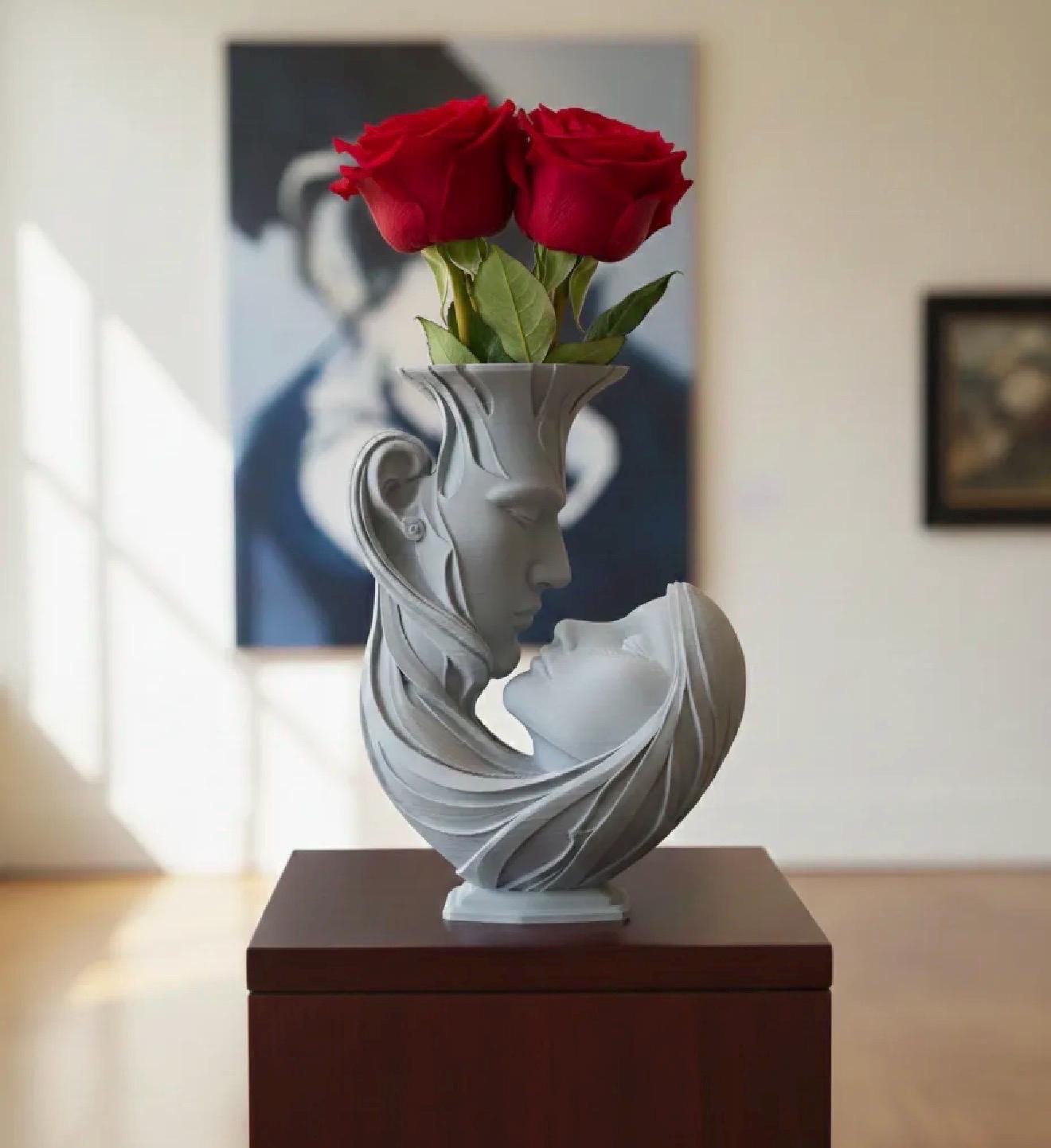 Vase couple amoureux – Sculpture romantique – Vase design visage – Décoration intérieure