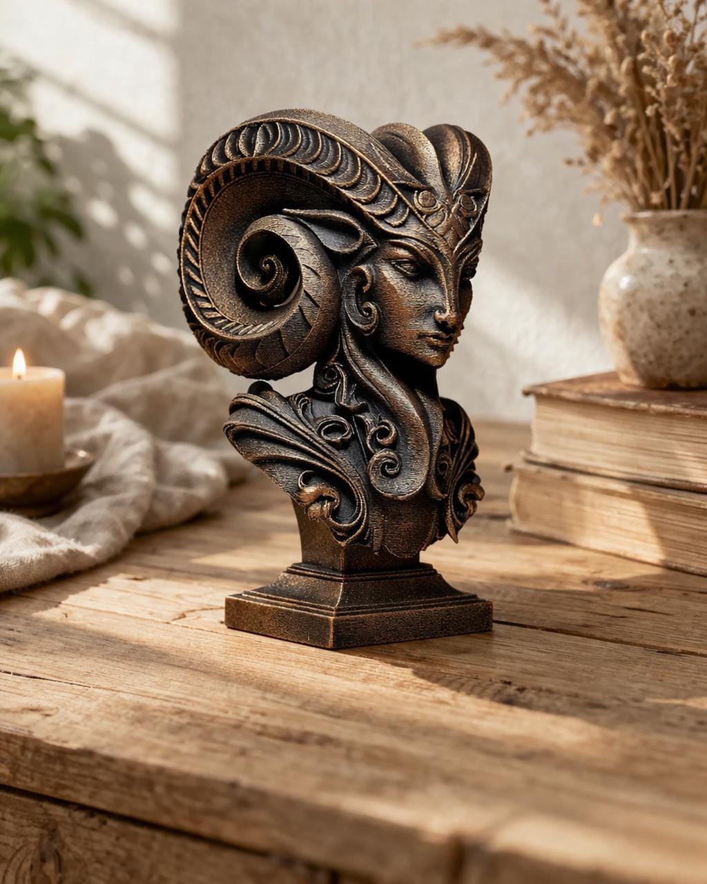 Statue  Bélier  astrologie – déco zodiac effet bronze – sculpture 3D artisanale – idée cadeau astrologie