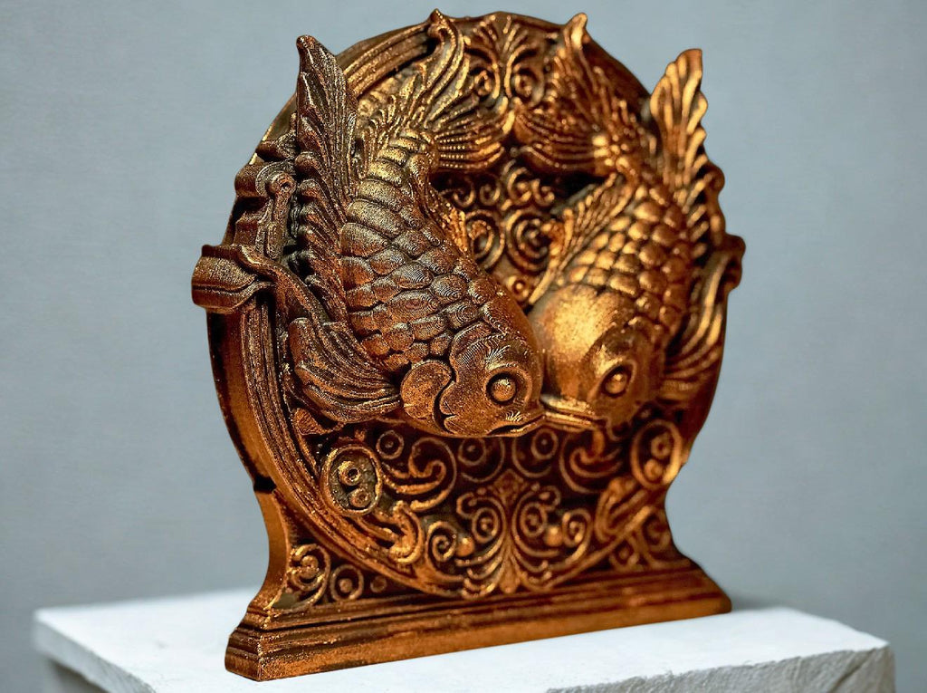 Astro Poisson – Sculpture du Signe du Zodiaque Poissons – Statue Décorative Bronze Antique – Impression 3D Artisanale – Cadeau Astrologique