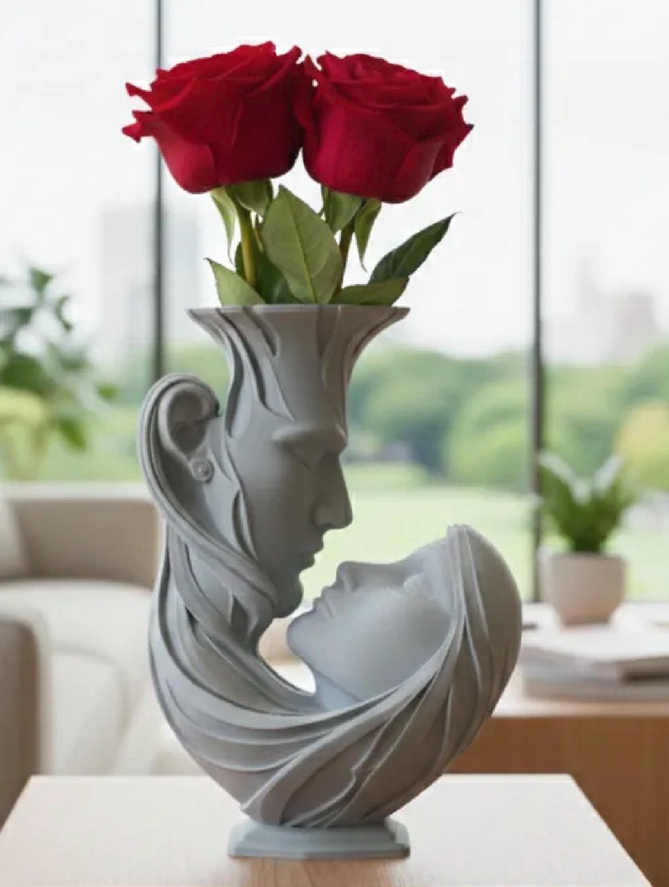 Vase couple amoureux – Sculpture romantique – Vase design visage – Décoration intérieure