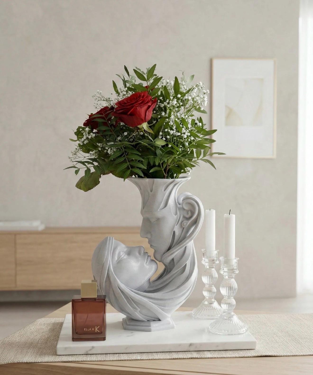 Vase couple amoureux – Sculpture romantique – Vase design visage – Décoration intérieure