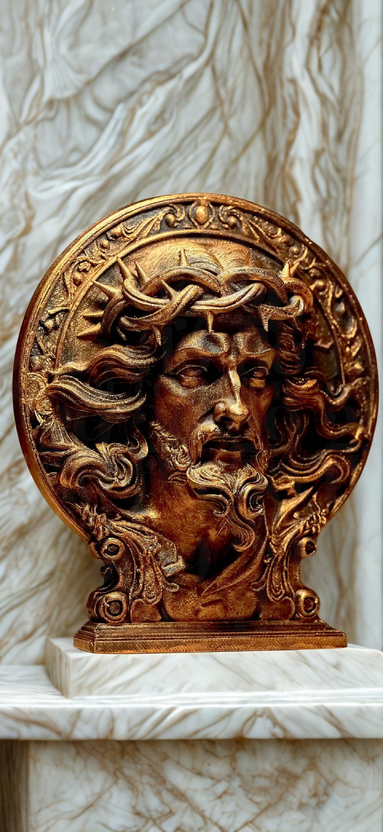 Jesus Christ Sculpture – Religious Statue – Spiritual Decor – Christian Art – Bronze Effect – 3D Printed Sculpture – Faith Gift