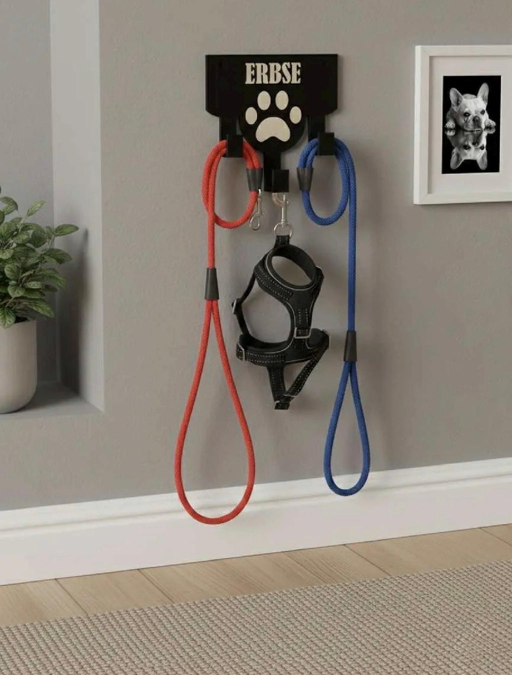 Porte laisse chien personnalisé – Support mural laisse & harnais – Accroche laisse design – Cadeau chien – Décoration entrée – Impression 3D