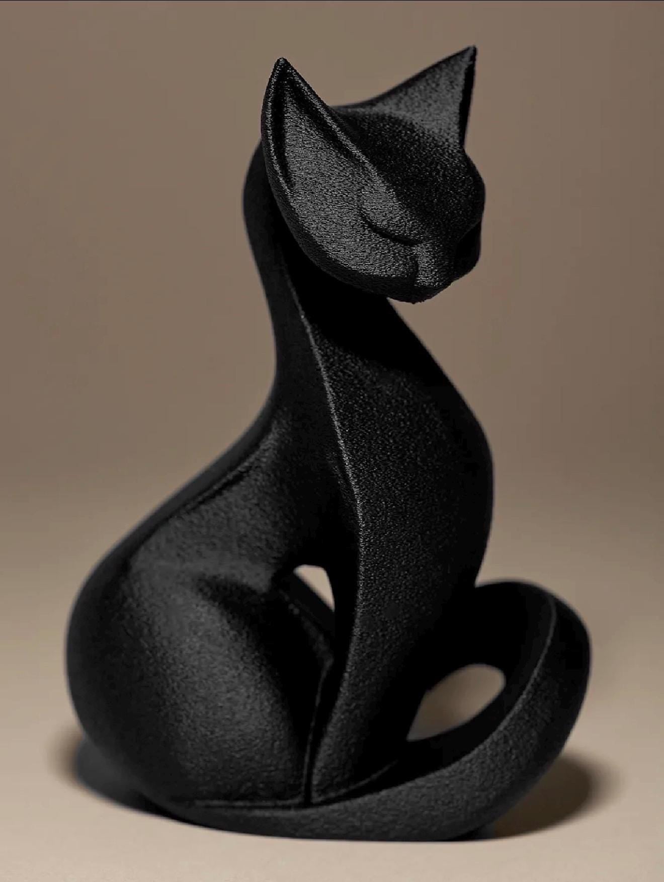 Black Cat Sculpture – Minimalist Cat Decor – Modern Cat Statue – Gothic Home Decor – 3D Printed – Unique Gift