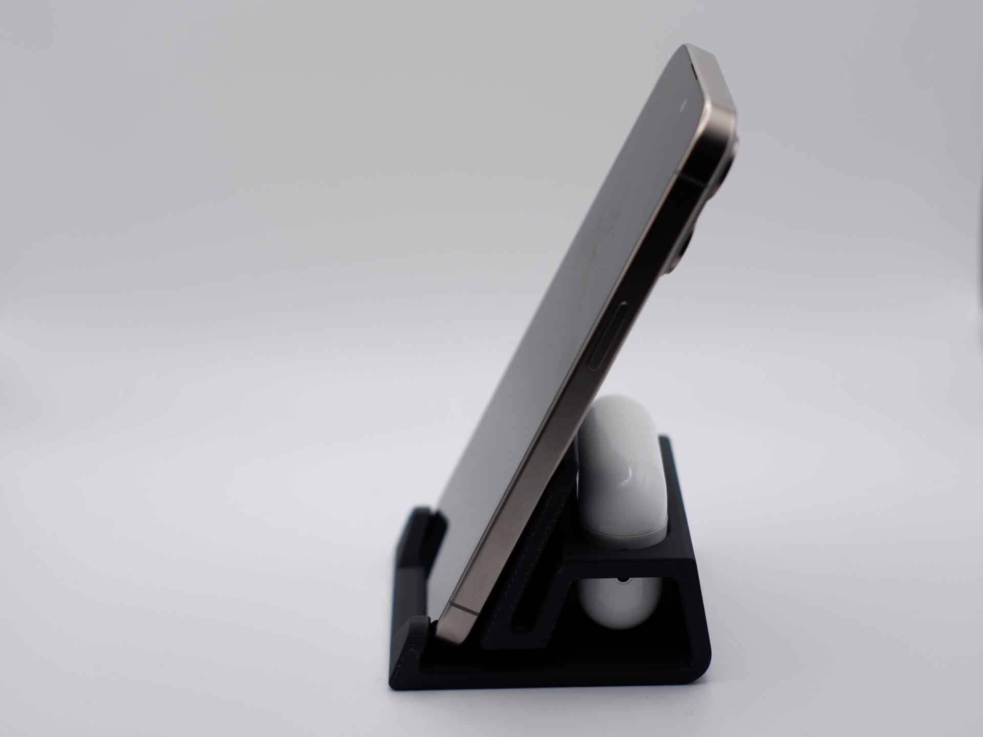 Support téléphone bureau | support smartphone 3D | dock AirPods | accessoire bureau minimaliste | idée cadeau tech