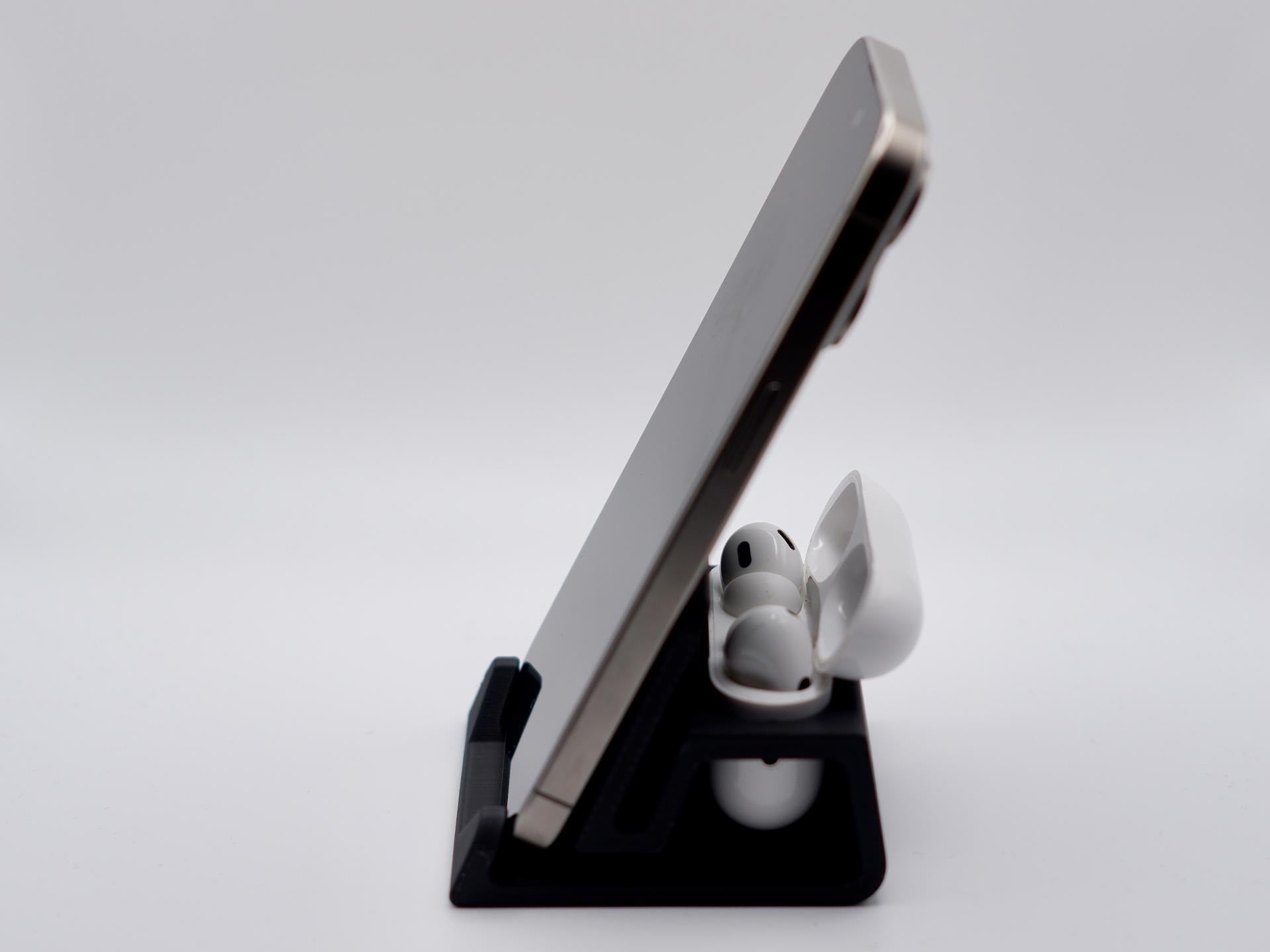 Support téléphone bureau | support smartphone 3D | dock AirPods | accessoire bureau minimaliste | idée cadeau tech