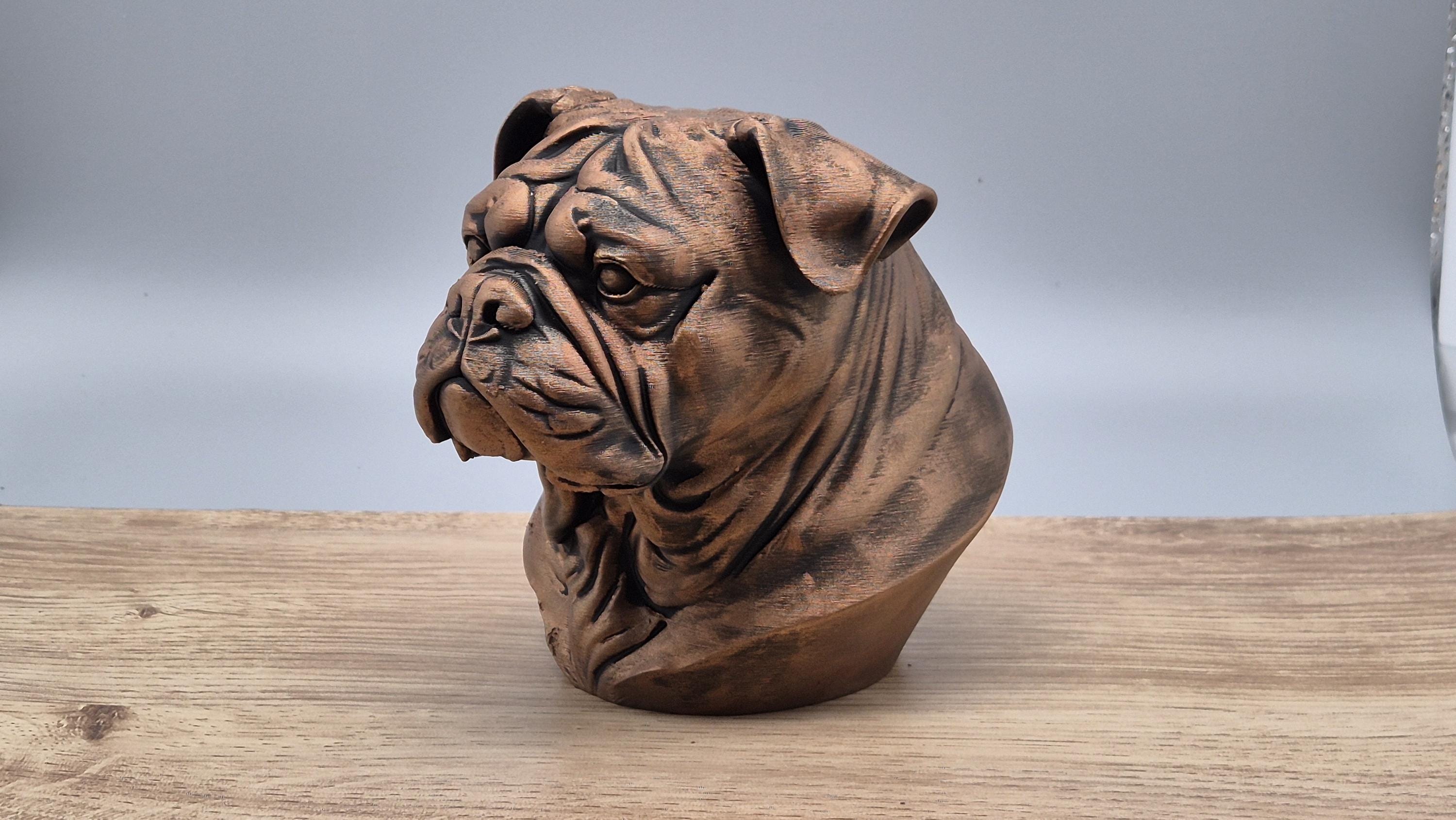 Buste bouledogue – Sculpture chien réaliste – Statue décorative moderne – Objet déco original – Idée cadeau amoureux des chiens
