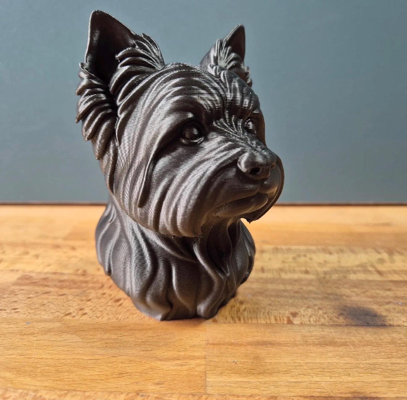 Buste Yorkshire – Statue chien réaliste – Sculpture Yorkshire terrier – Décoration maison – Cadeau amoureux des chiens