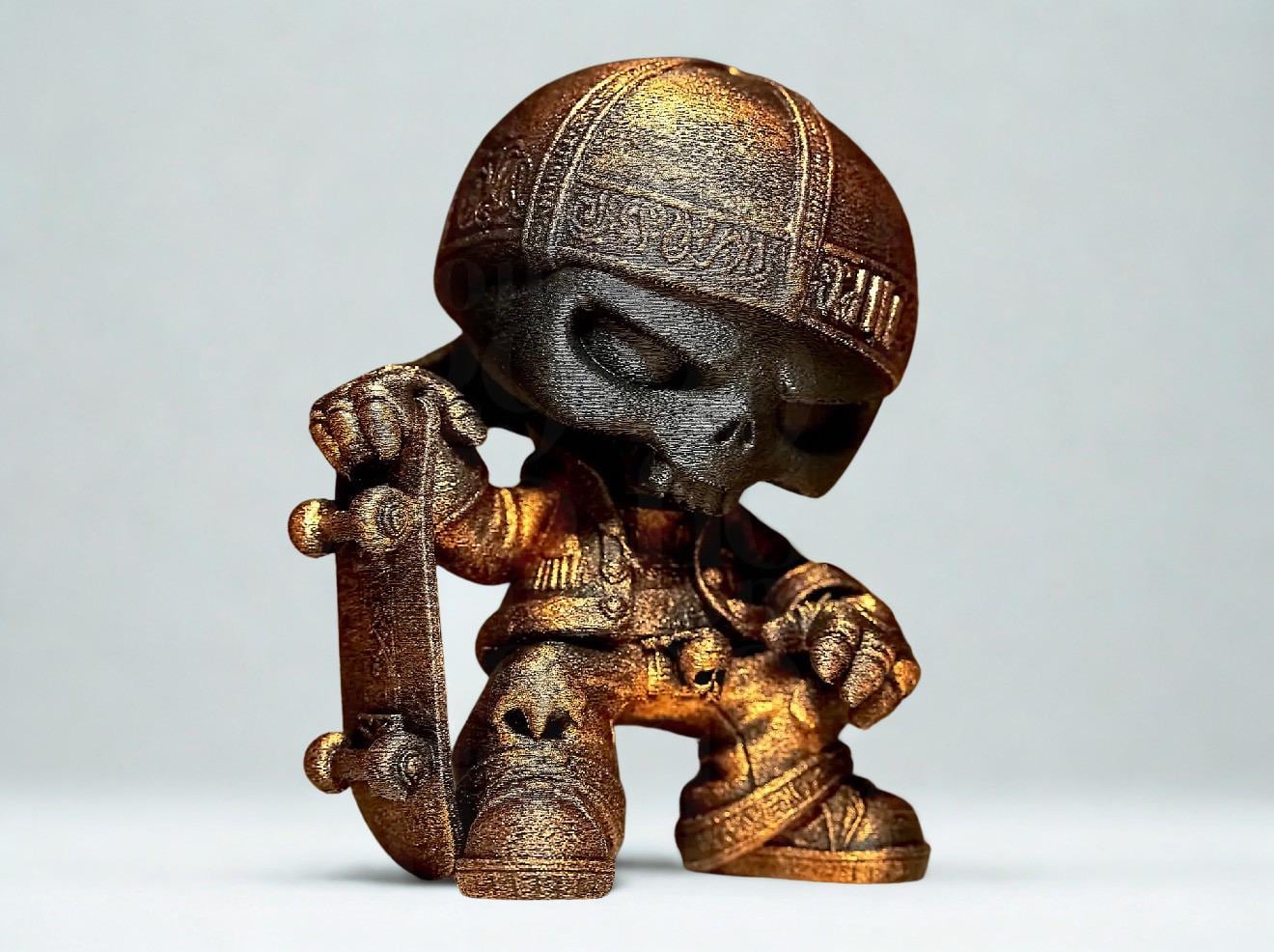 Skull Skateboard Sculpture – Street Art Decor – Skeleton Skater Figurine – 3D Printed Statue – Urban Decor – Unique Gift