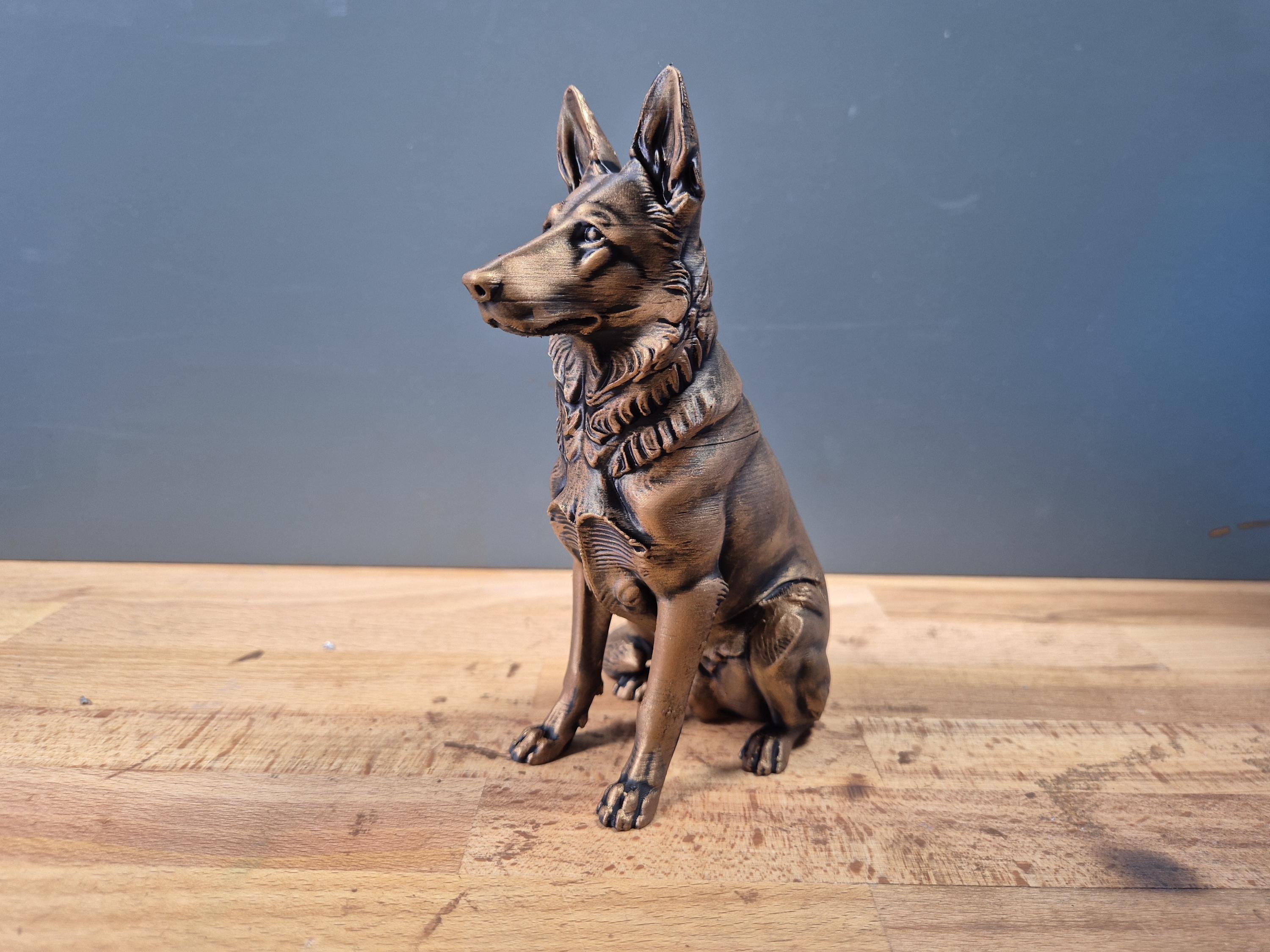 Statue Berger Allemand Bronze – Sculpture Chien Réaliste – Décoration Moderne – Figurine Chien 3D – Cadeau Amoureux des Chiens