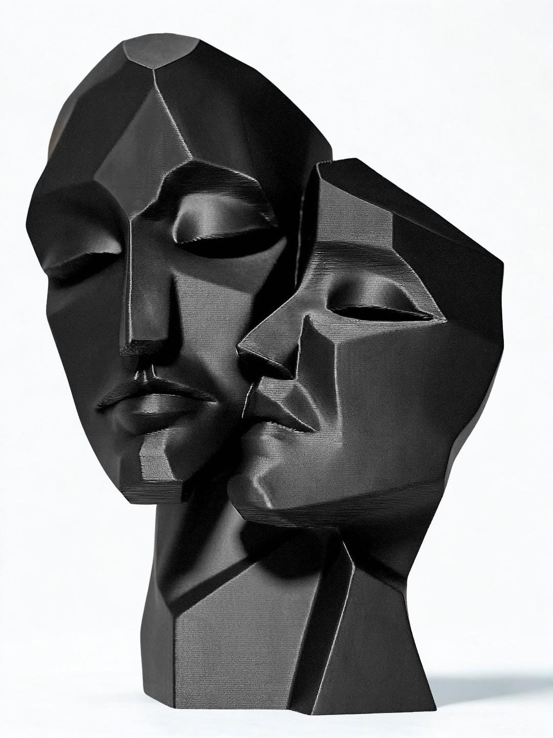Sculpture visage abstrait double – Statue moderne design minimaliste – Décoration contemporaine 3D – Art