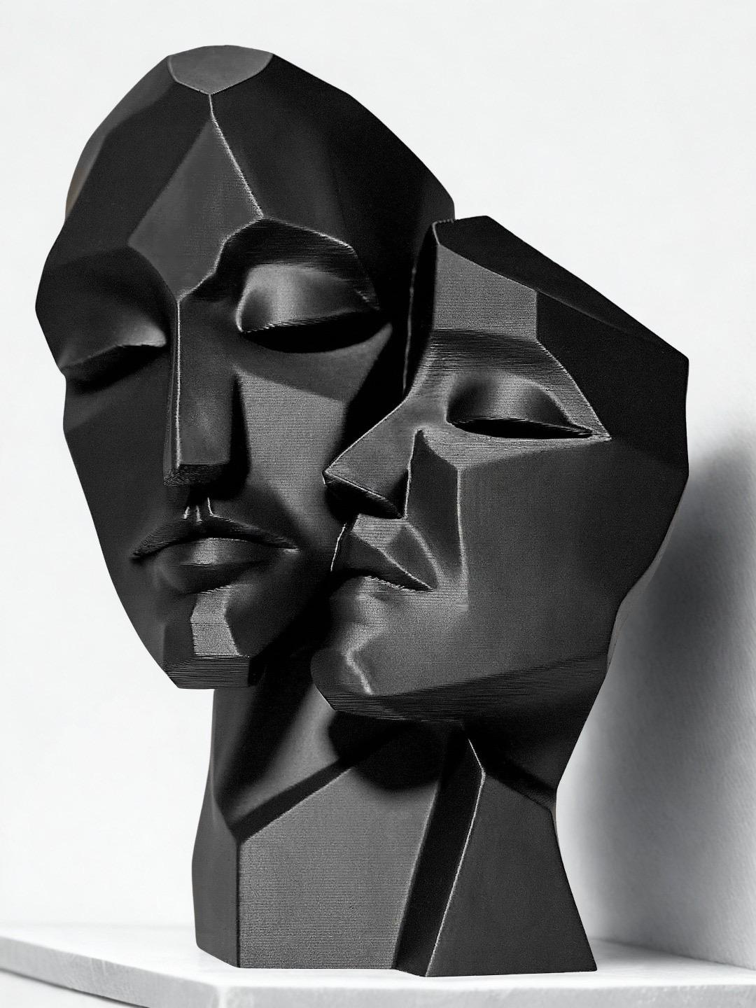 Sculpture visage abstrait double – Statue moderne design minimaliste – Décoration contemporaine 3D – Art
