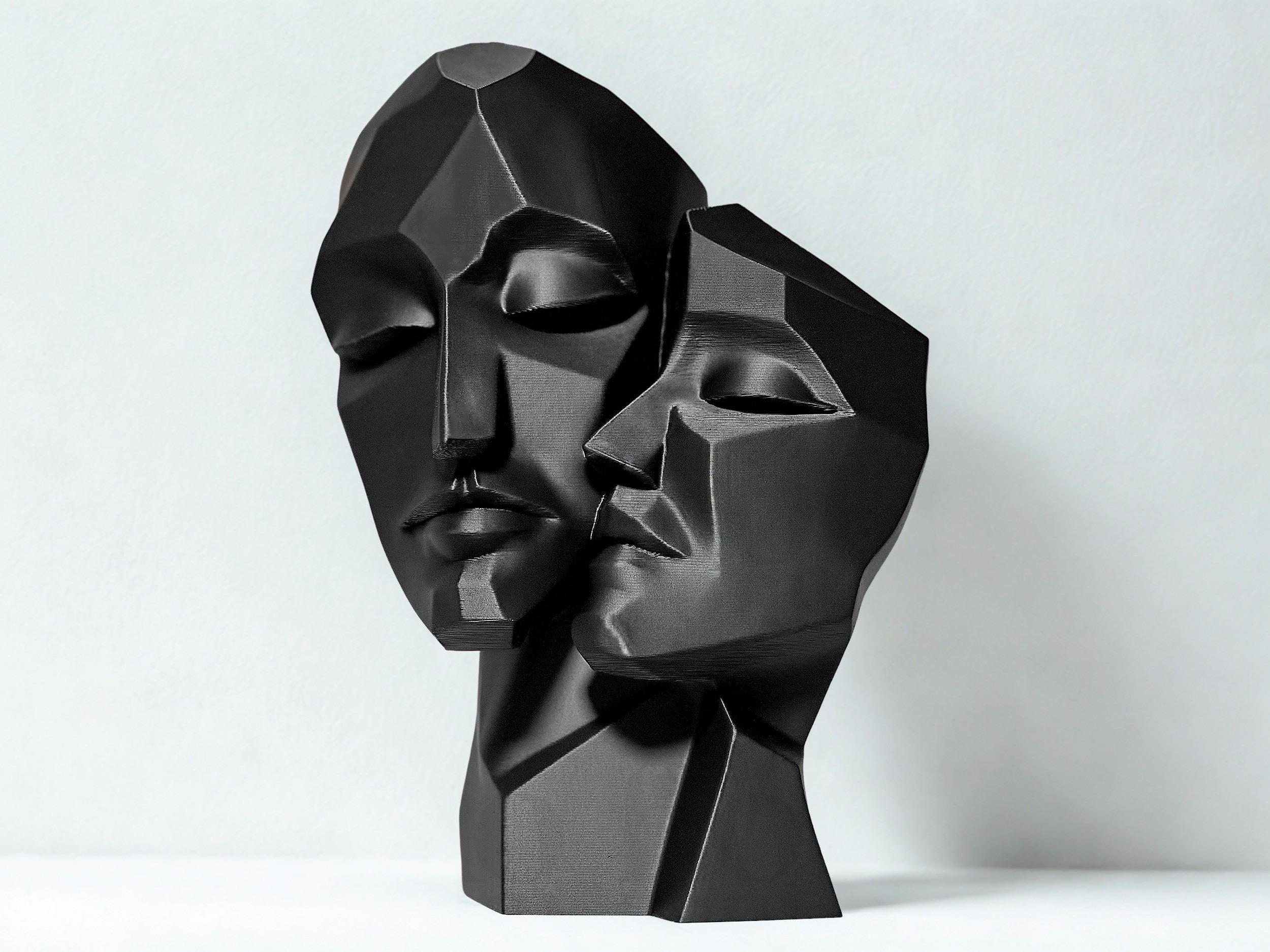 Sculpture visage abstrait double – Statue moderne design minimaliste – Décoration contemporaine 3D – Art