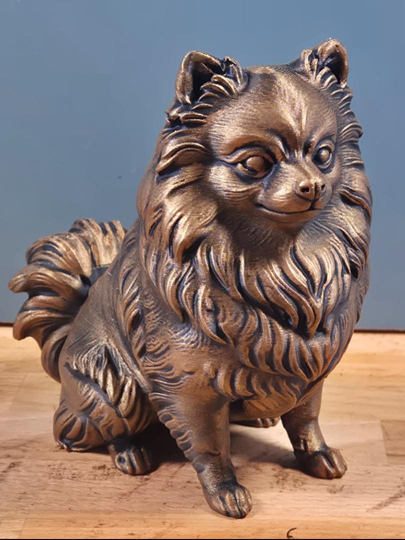 Statue Spitz nain réaliste – Chien décoratif effet bronze – Sculpture Poméranien – Déco moderne & originale