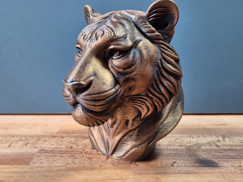Buste de tigre réaliste – Statue tigre effet bronze – Sculpture animal sauvage – Décoration luxe moderne