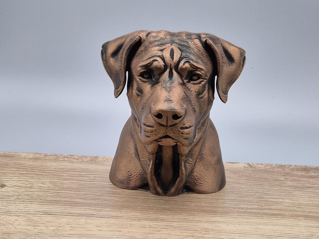 Buste chien réaliste style Bull Arab – Sculpture déco effet bronze – Buste chien fidèle et puissant