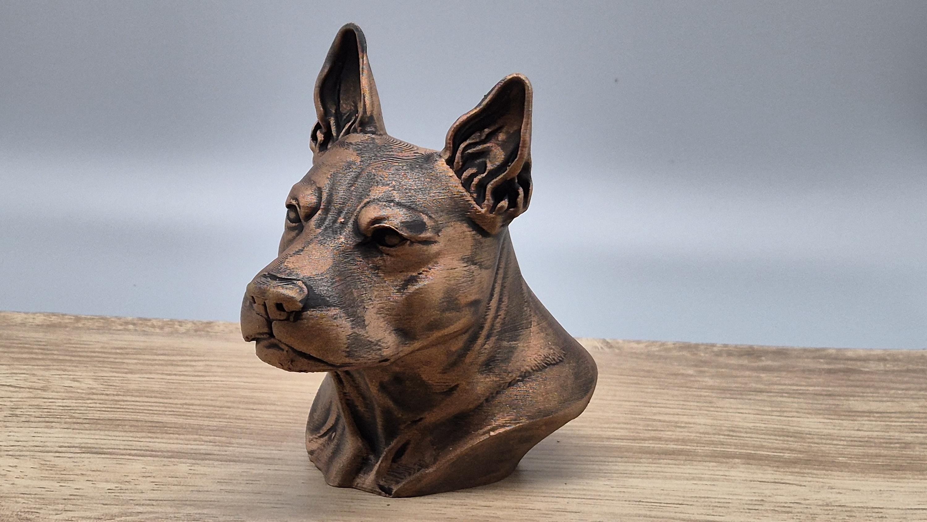 Buste chien Staffordshire Bull Terrier 3D – effet bronze vieilli – décoration chien – idée cadeau – fait main
