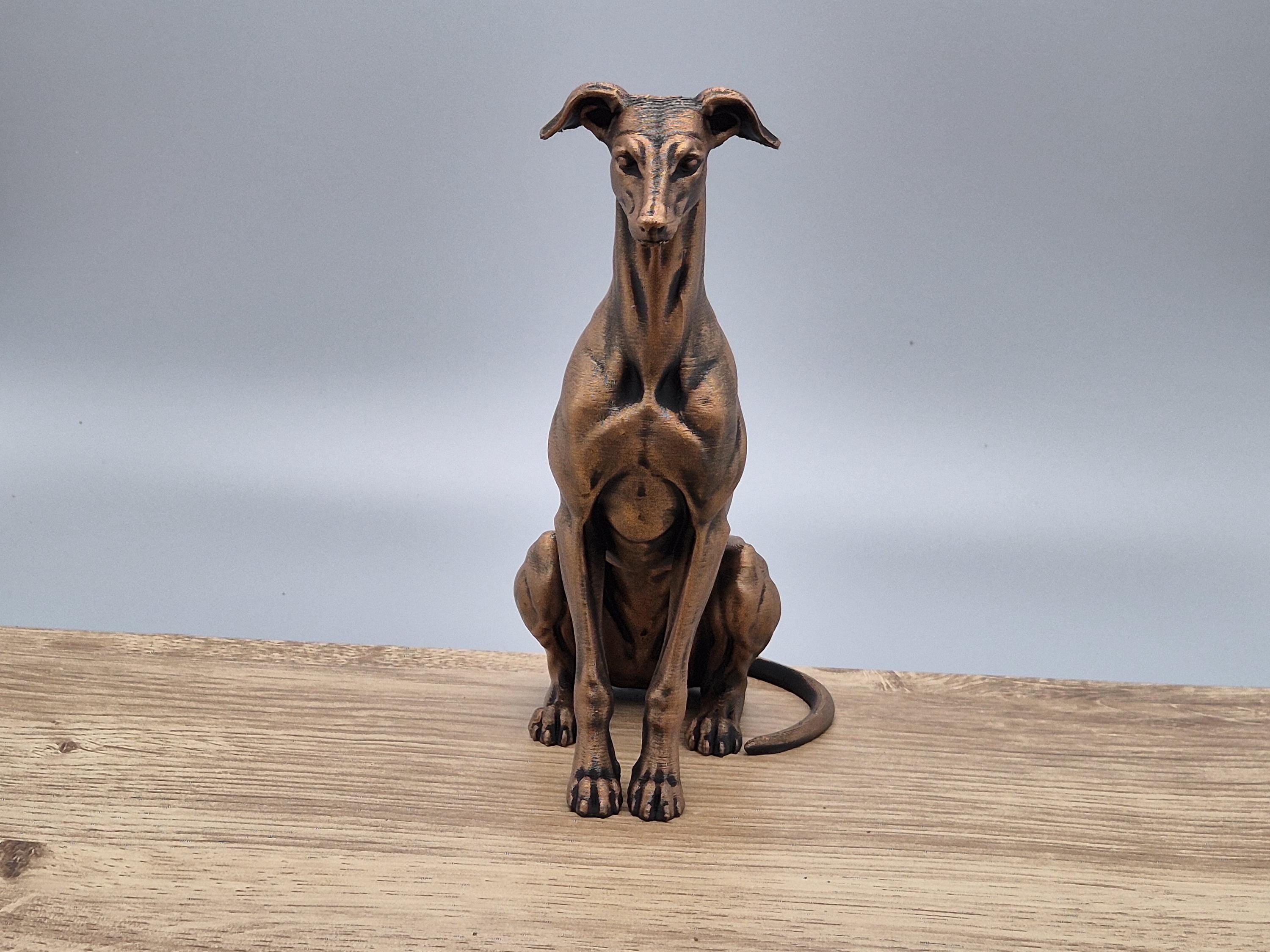 Statue chien lévrier Greyhound 3D – décoration moderne – statuette chien design – idée cadeau chien – effet bronze