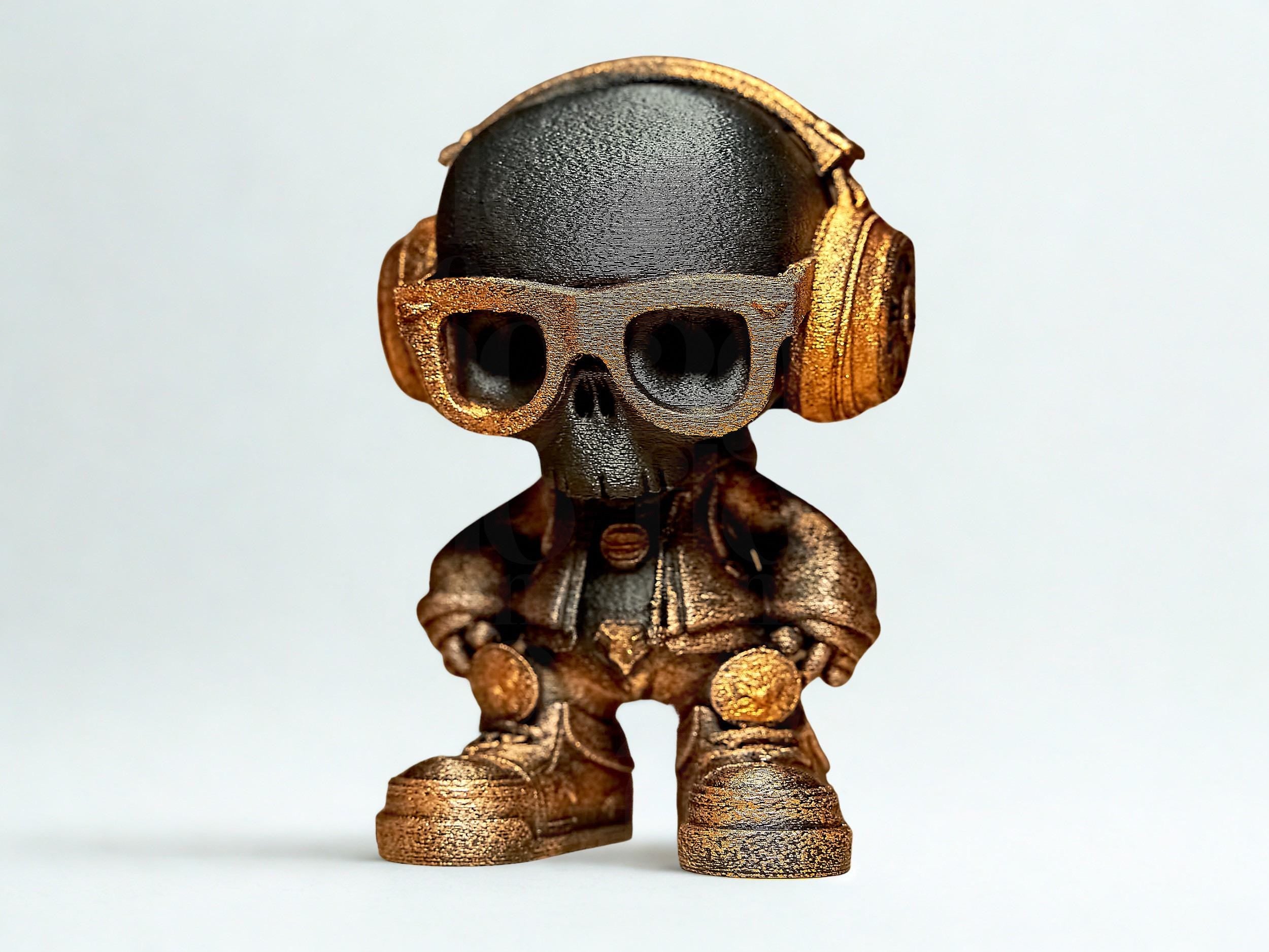 Figurine Skull DJ Bronze – Statue Street Art 3D – Déco Moderne – Idée Cadeau Geek – Objet Design Original