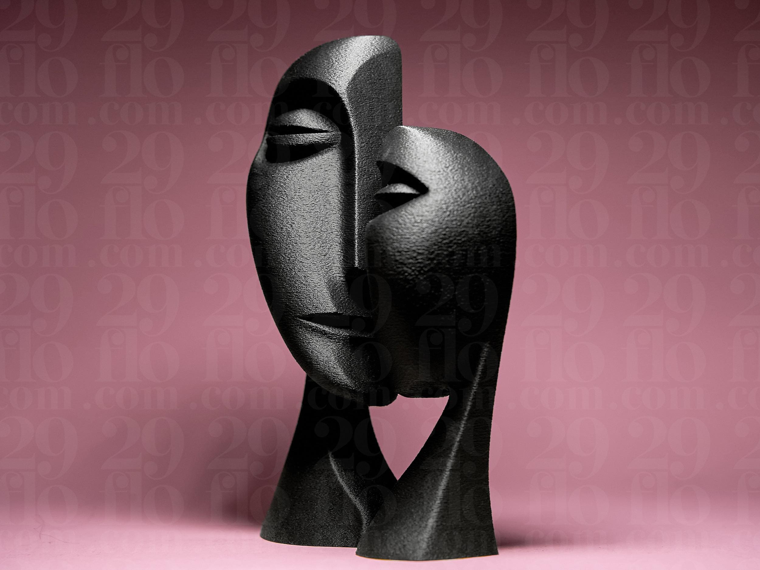 Sculpture Couple Abstrait – Décoration Moderne Minimaliste – Visages Artistiques – Cadeau Romantique Unique