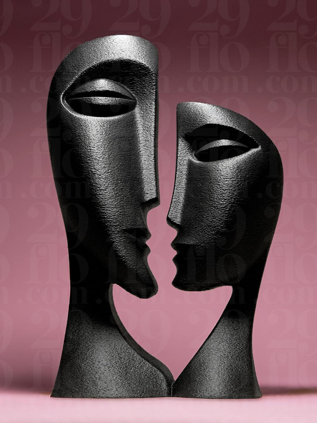 Sculpture Couple Abstrait – Décoration Moderne Minimaliste – Visages Artistiques – Cadeau Romantique Unique