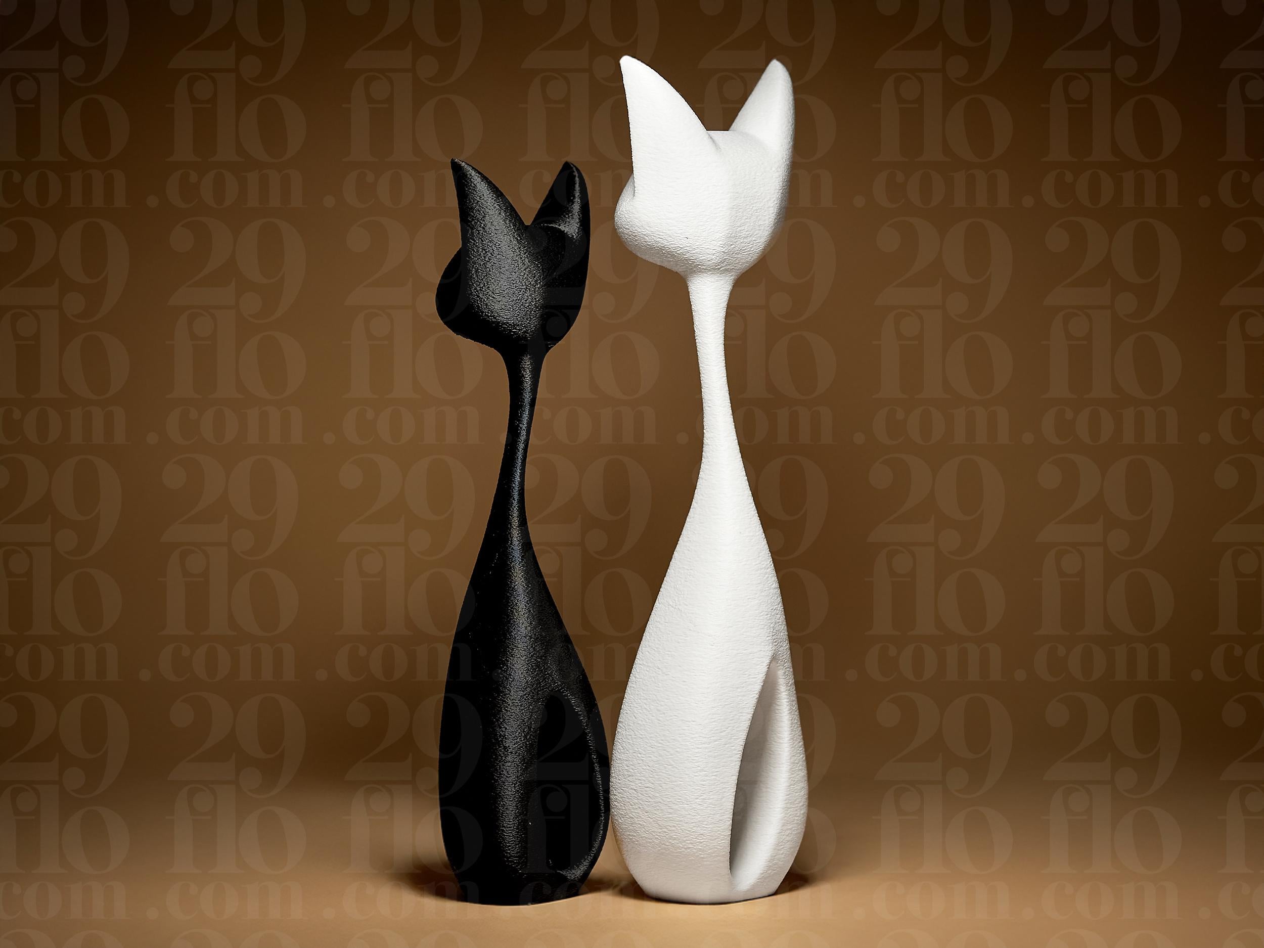 Modern Cat Statue Minimalist Decor Black & White Sculpture – Abstract Cat Figurine – Home Decor Gift Idea for Cat Lovers