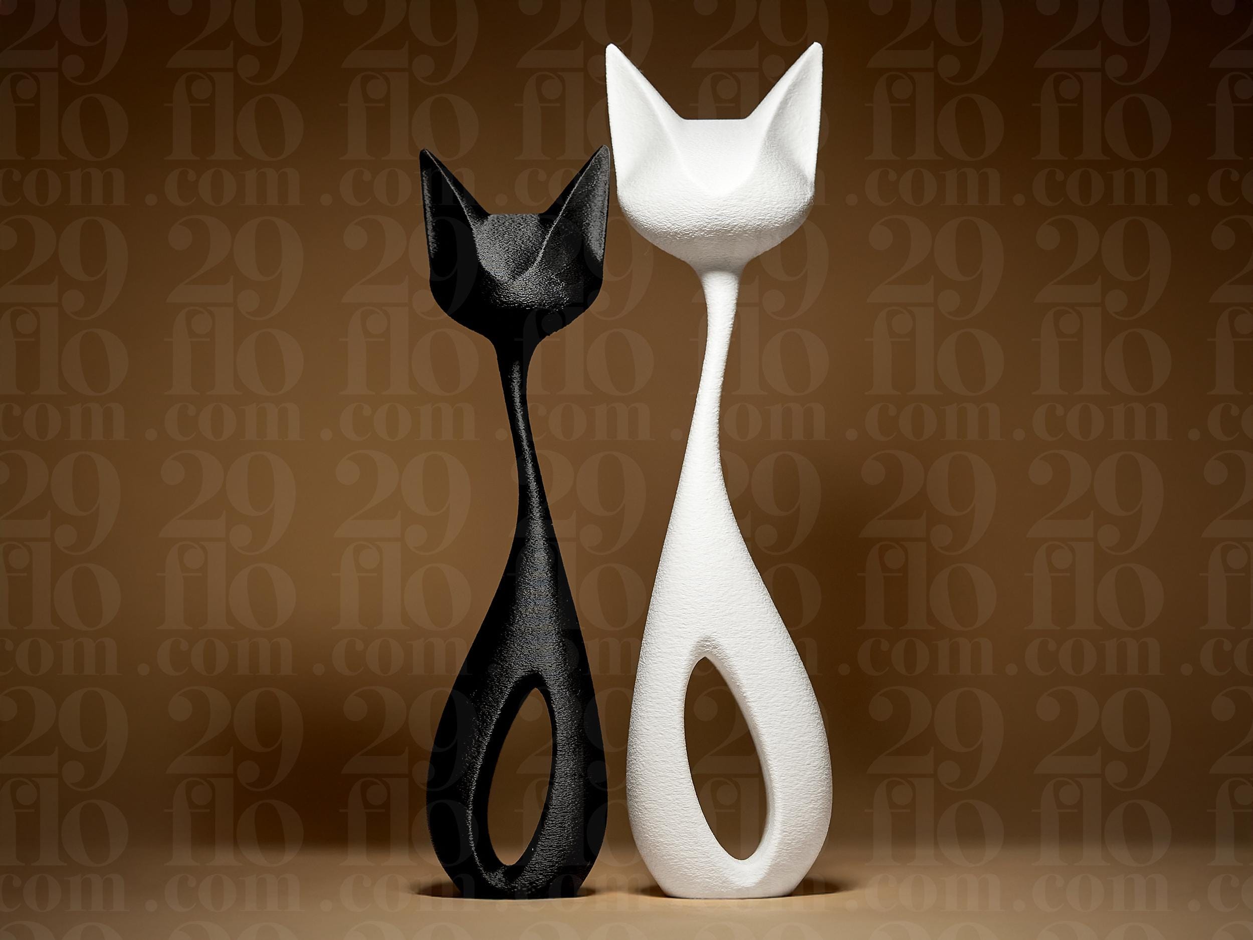 Modern Cat Statue Minimalist Decor Black & White Sculpture – Abstract Cat Figurine – Home Decor Gift Idea for Cat Lovers