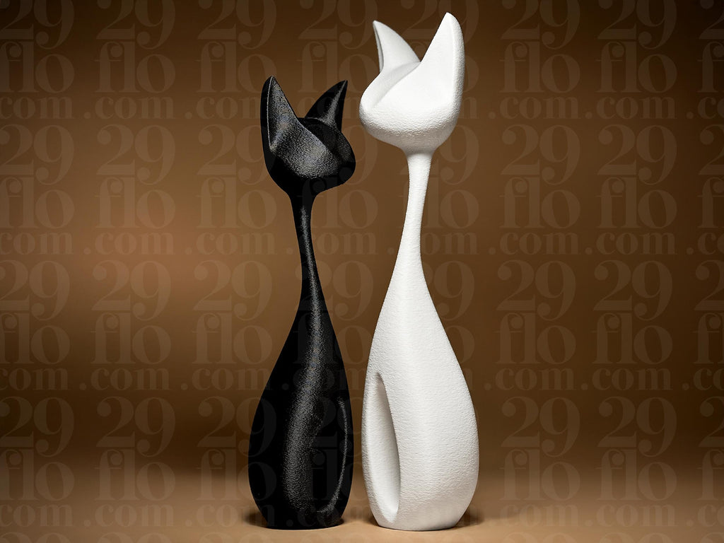 Modern Cat Statue Minimalist Decor Black & White Sculpture – Abstract Cat Figurine – Home Decor Gift Idea for Cat Lovers