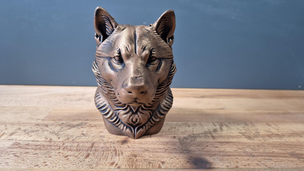 Buste Shikoku décoratif – Statue chien japonais – Sculpture effet bronze – Décoration maison – Idée cadeau originale