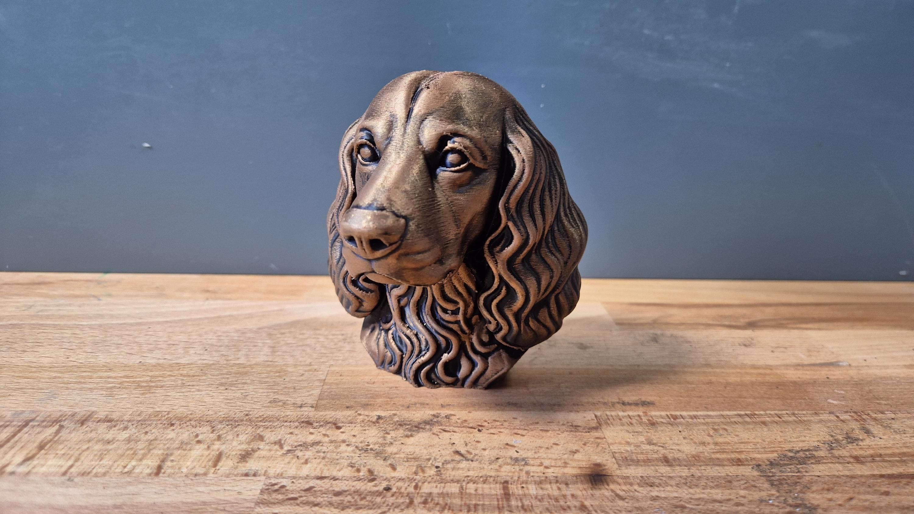 Buste Épagneul décoratif – Statue chien élégant – Sculpture effet bronze – Décoration maison – Cadeau amoureux des chiens