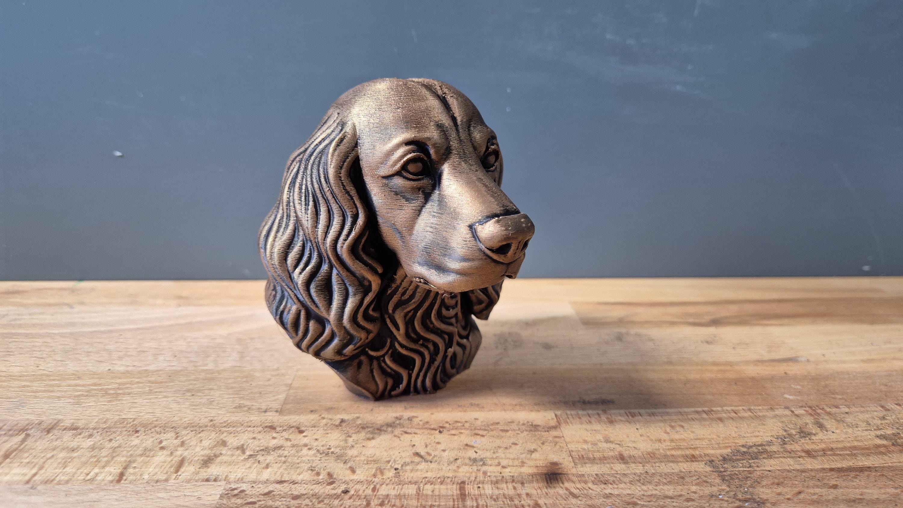 Buste Épagneul décoratif – Statue chien élégant – Sculpture effet bronze – Décoration maison – Cadeau amoureux des chiens