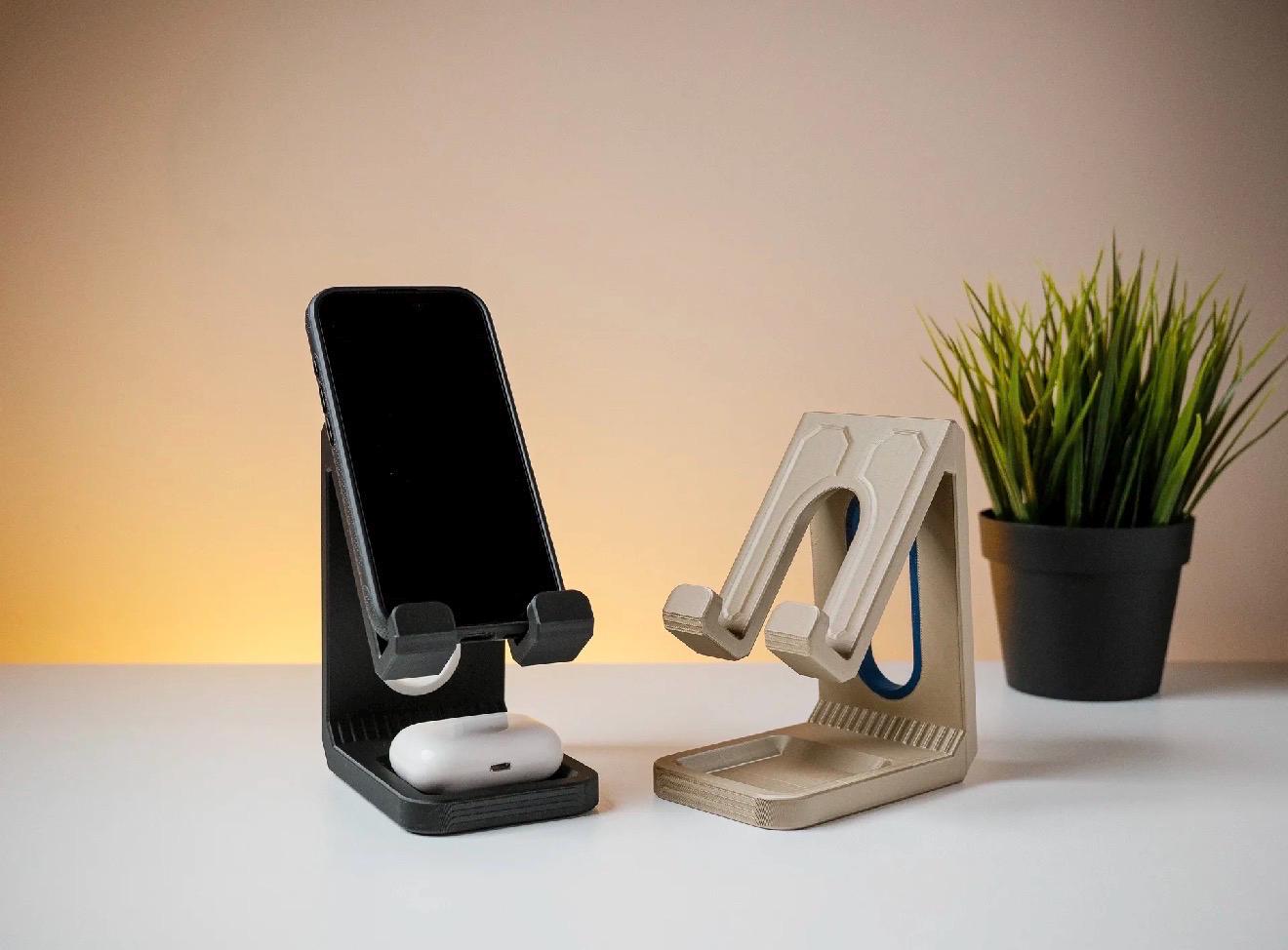Support téléphone avec rangement AirPods – Support smartphone design moderne – Dock bureau minimaliste – Cadeau pratique