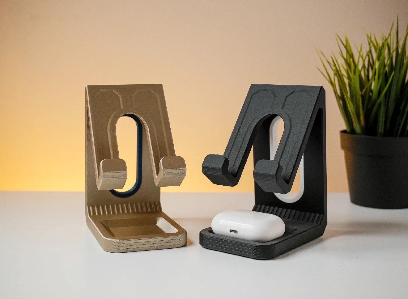 Support téléphone avec rangement AirPods – Support smartphone design moderne – Dock bureau minimaliste – Cadeau pratique