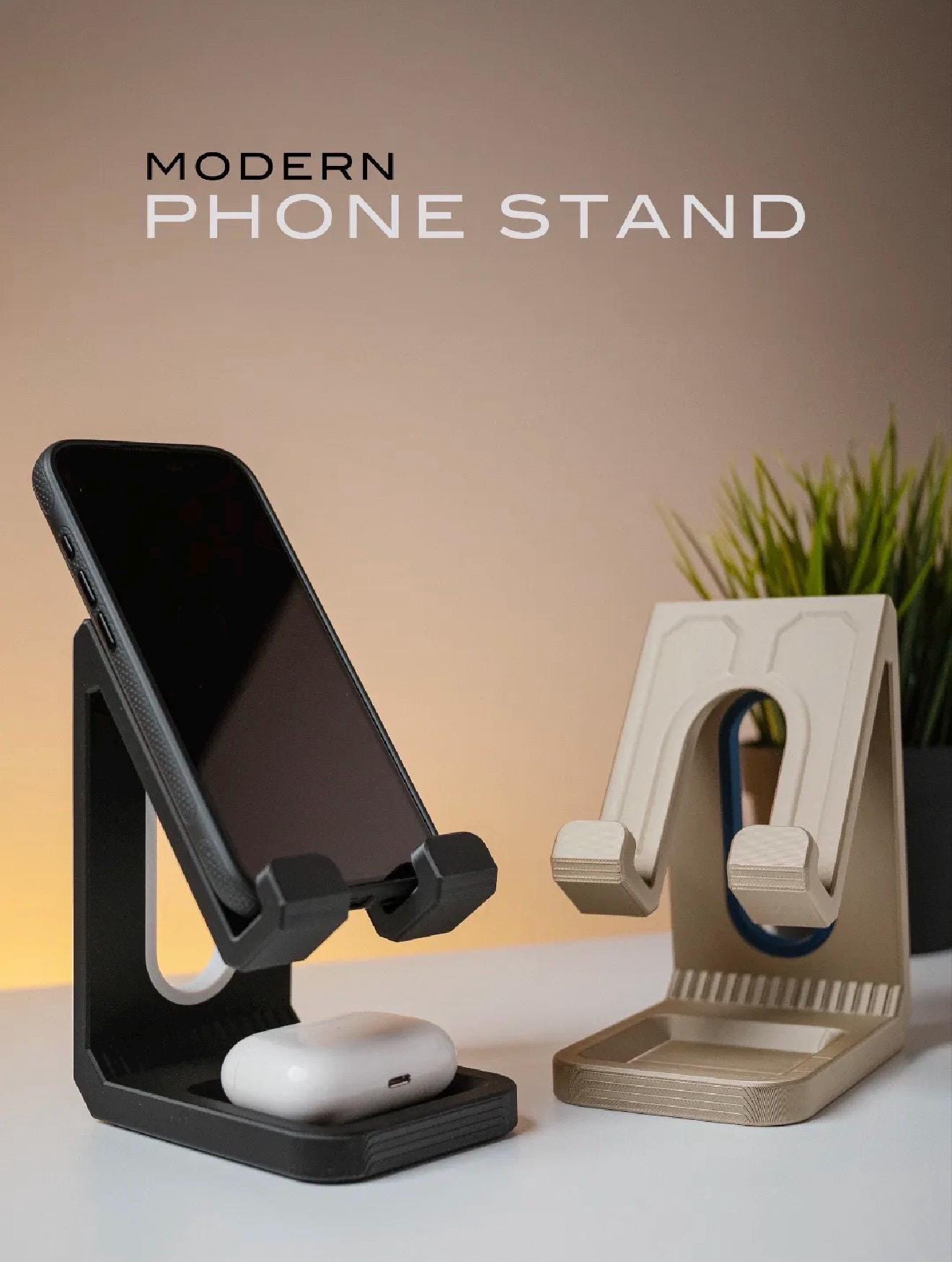 Support téléphone avec rangement AirPods – Support smartphone design moderne – Dock bureau minimaliste – Cadeau pratique