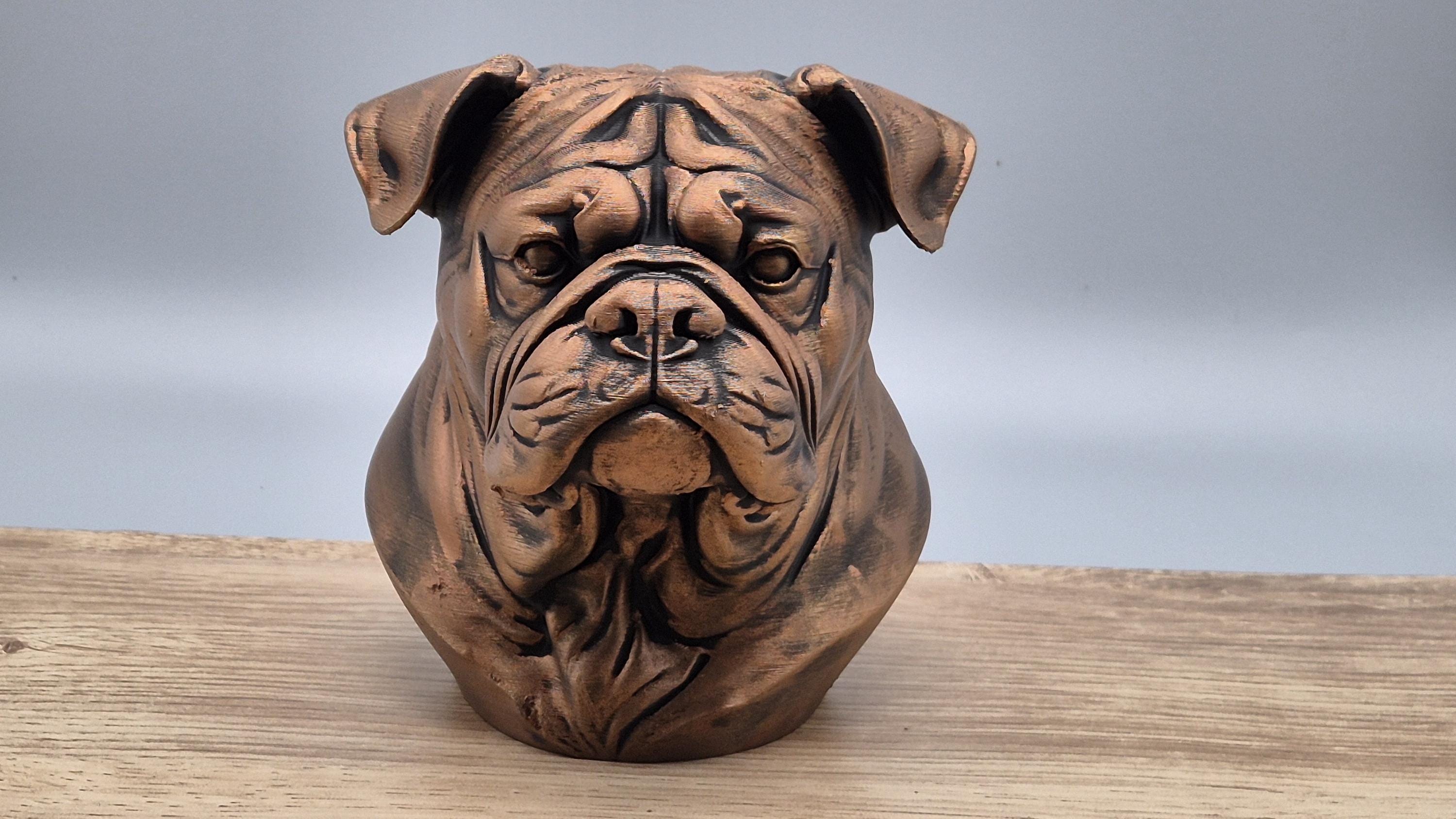 Buste bouledogue – Sculpture chien réaliste – Statue décorative moderne – Objet déco original – Idée cadeau amoureux des chiens