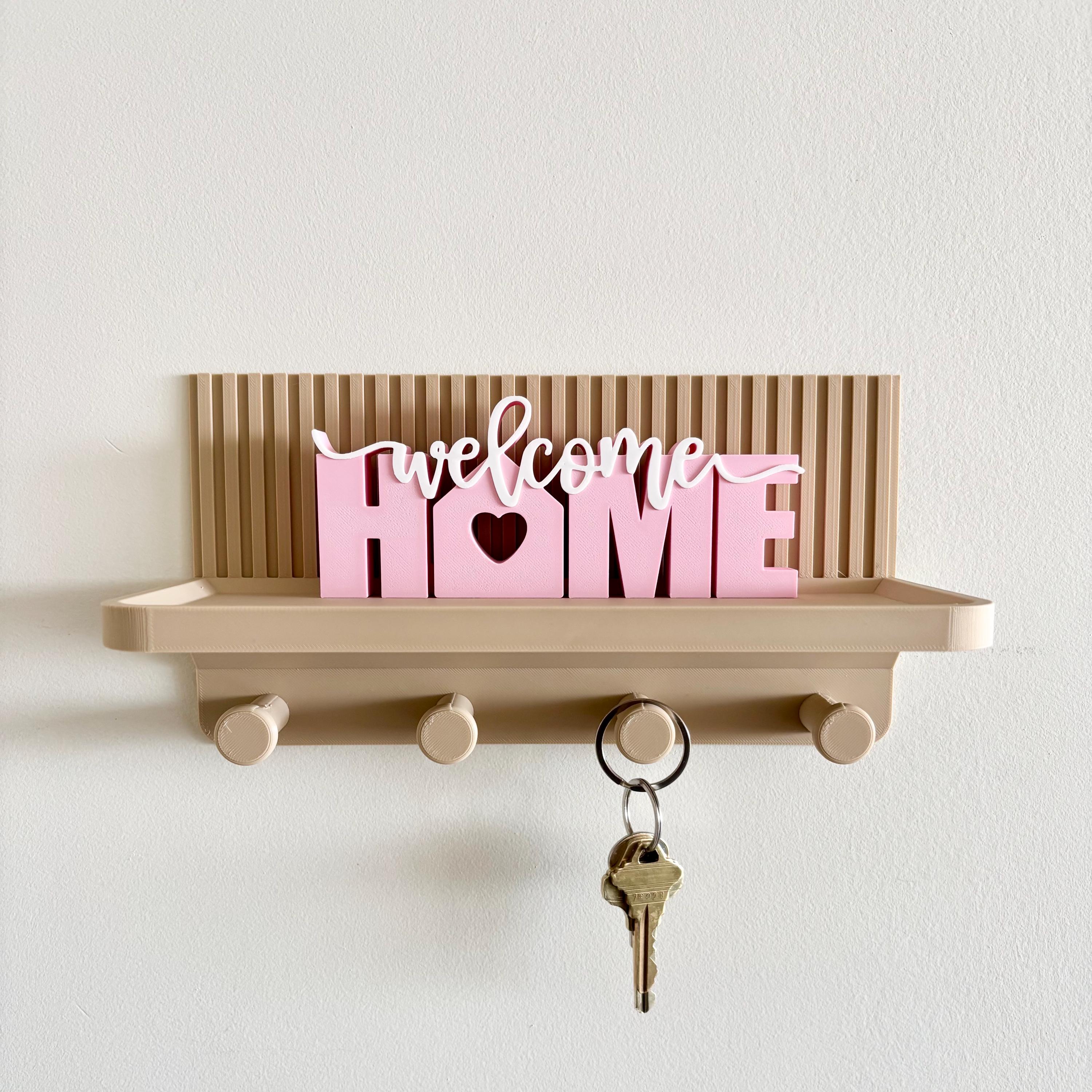 Étagère Murale Welcome Home avec Porte-Clés – Décoration Moderne Minimaliste Imprimée en 3D