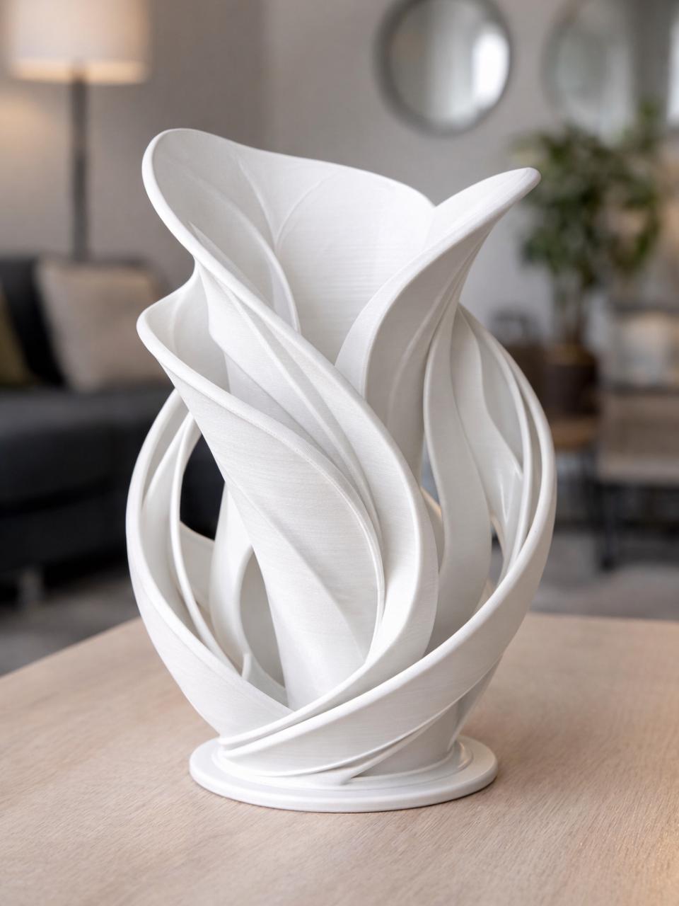 Vase Design Moderne Blanc – Sculpture Florale Élégante en Impression 3D | Décoration Intérieure Contemporaine