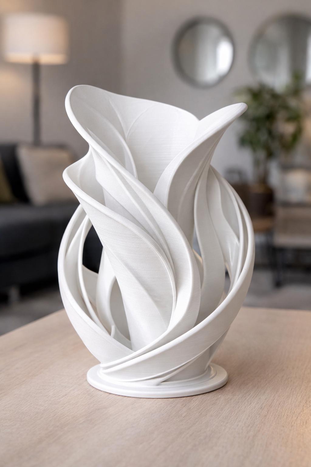 Vase Design Moderne Blanc – Sculpture Florale Élégante en Impression 3D | Décoration Intérieure Contemporaine