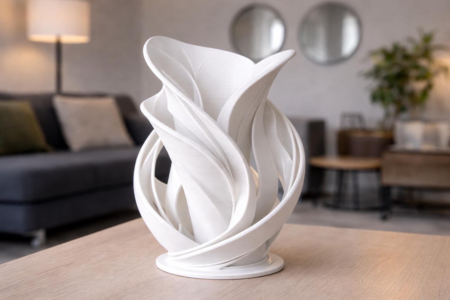 Vase Design Moderne Blanc – Sculpture Florale Élégante en Impression 3D | Décoration Intérieure Contemporaine