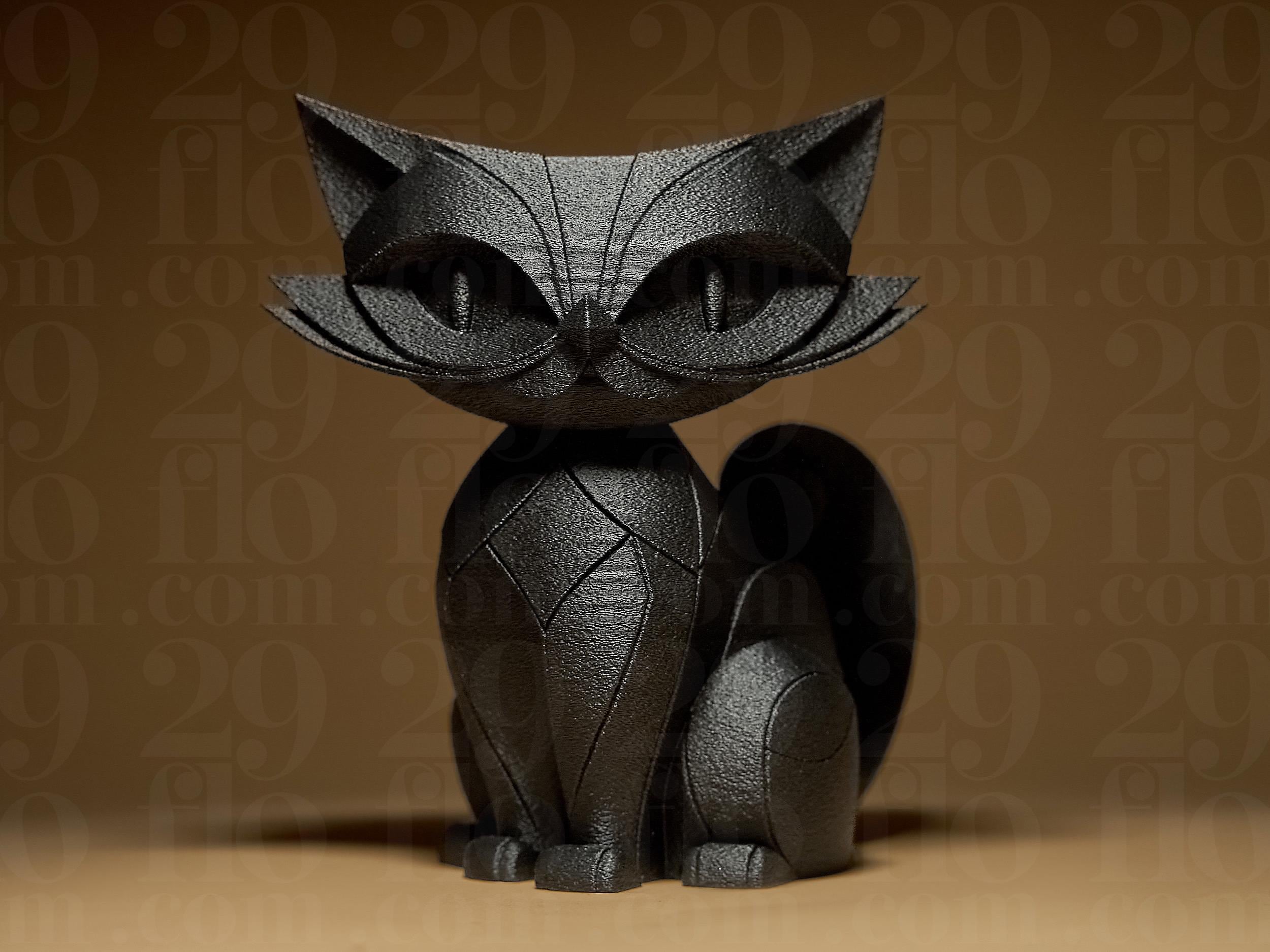 Statue Chat Géométrique Noir – Sculpture Féline Moderne en Impression 3D | Décoration Design Minimaliste