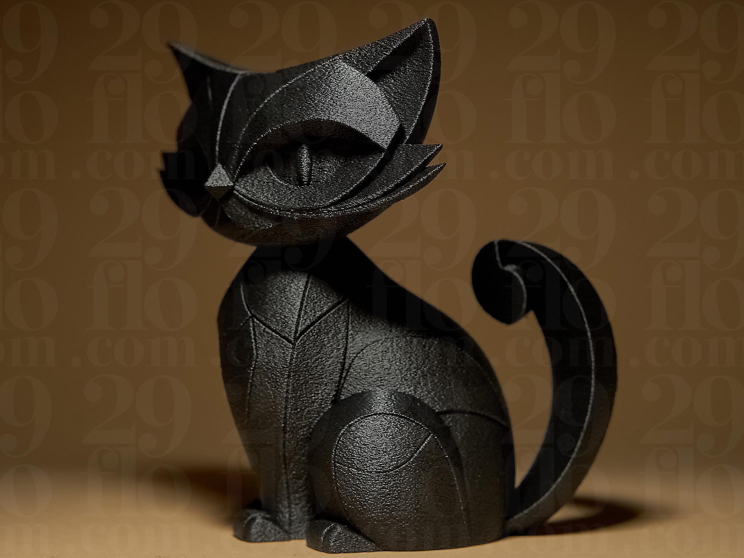 Statue Chat Géométrique Noir – Sculpture Féline Moderne en Impression 3D | Décoration Design Minimaliste