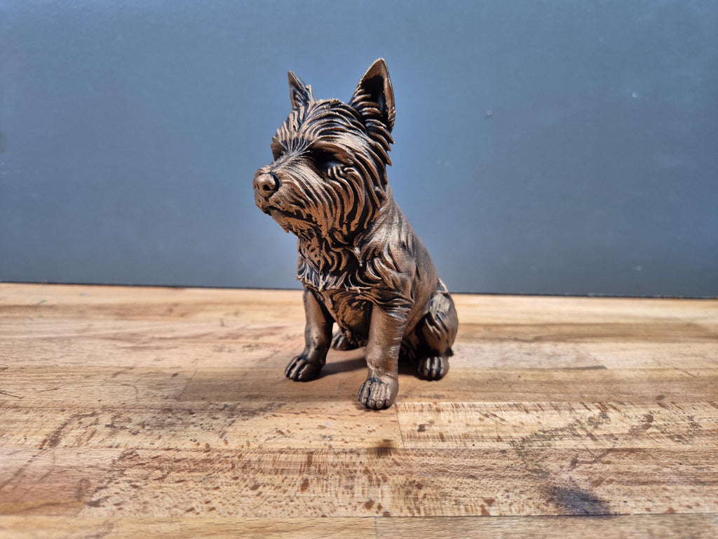 Statue Westie en Bronze Antique – Sculpture West Highland White Terrier Imprimée en 3D – Figurine Chien Décorative
