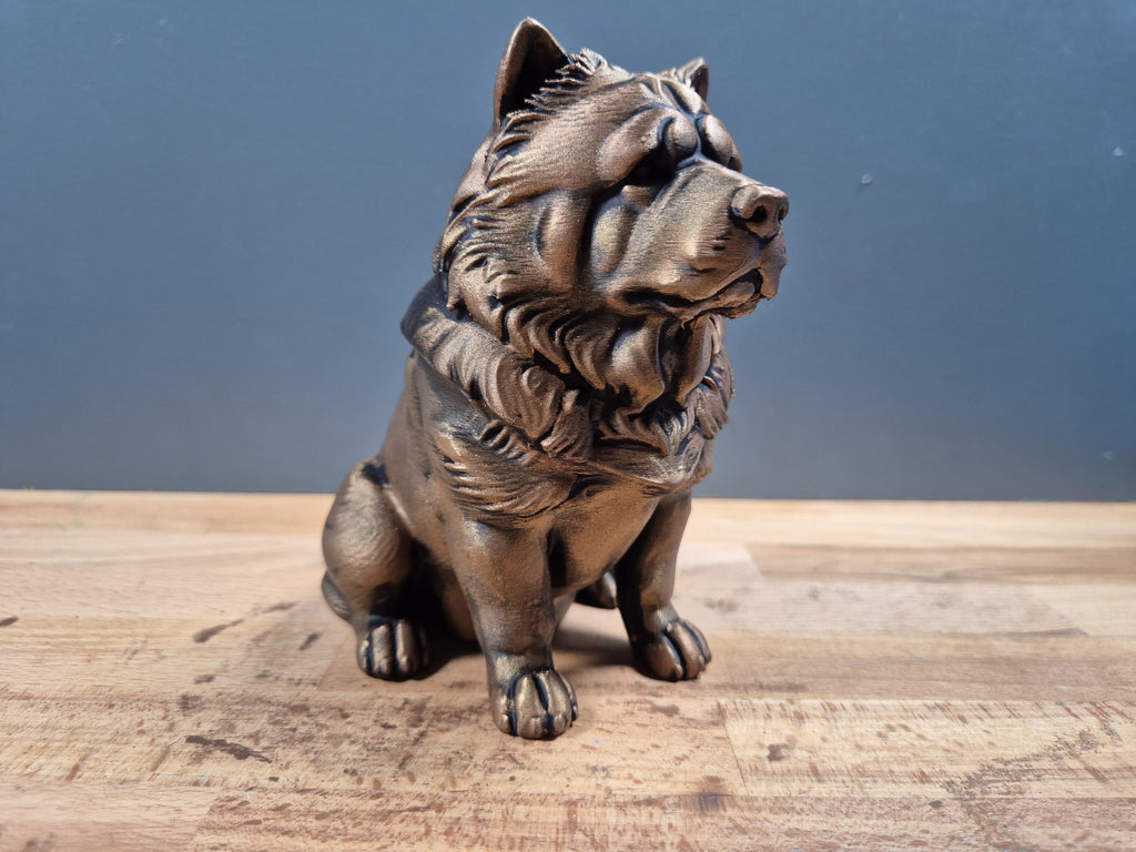 Statue Chow Chow Bronze Antique – Sculpture Chien Imprimée en 3D – Figurine Décorative – Cadeau pour Amoureux des Chiens
