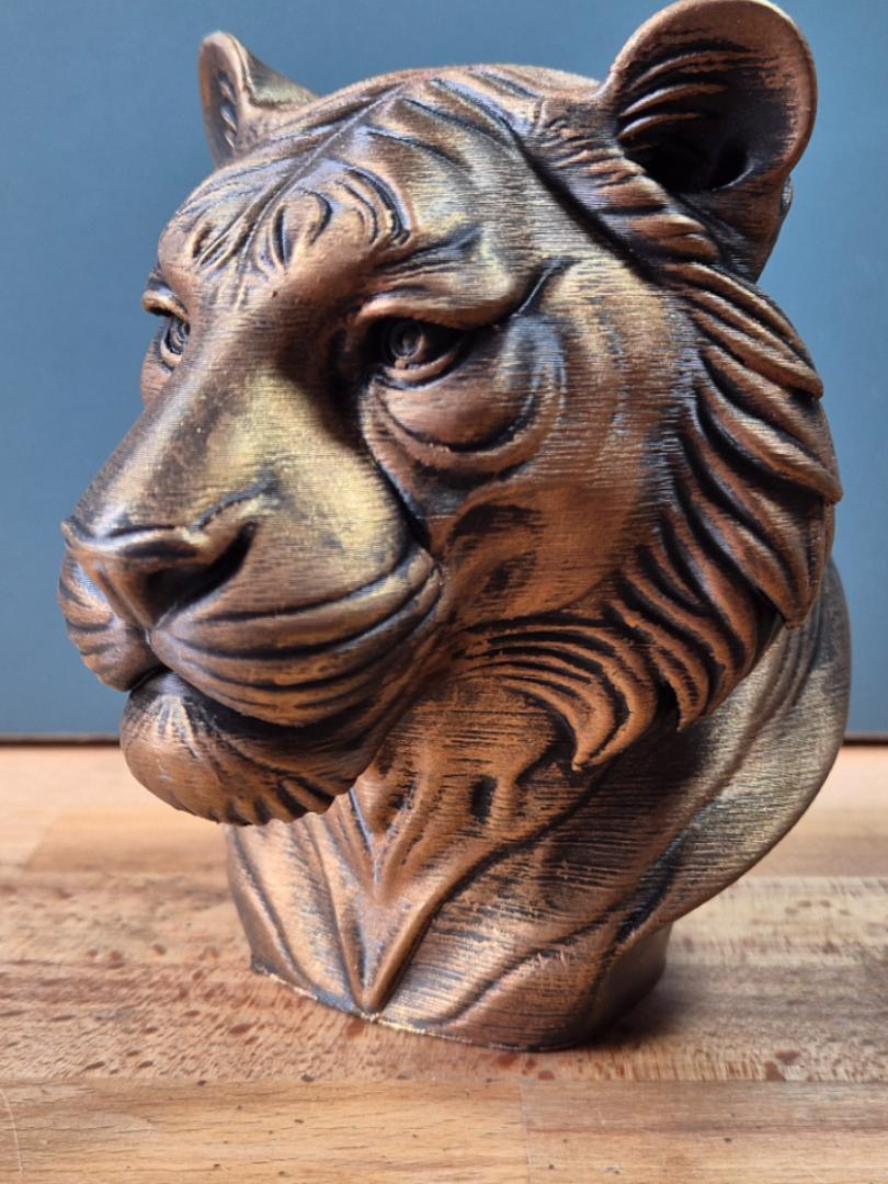 Buste de tigre réaliste – Statue tigre effet bronze – Sculpture animal sauvage – Décoration luxe moderne