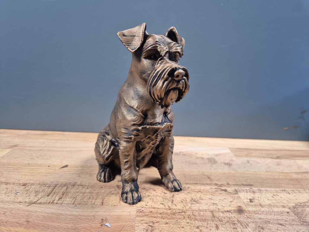 Statue Schnauzer Miniature en impression 3D – Chien décoratif effet bronze – Cadeau pour amoureux des Schnauzers