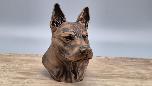 Buste chien Staffordshire Bull Terrier 3D – effet bronze vieilli – décoration chien – idée cadeau – fait main